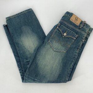 Dio Denim Y2K Straight Leg Jeans Heavy Whiskering Dark Wash Vintage Mens 36 x 32